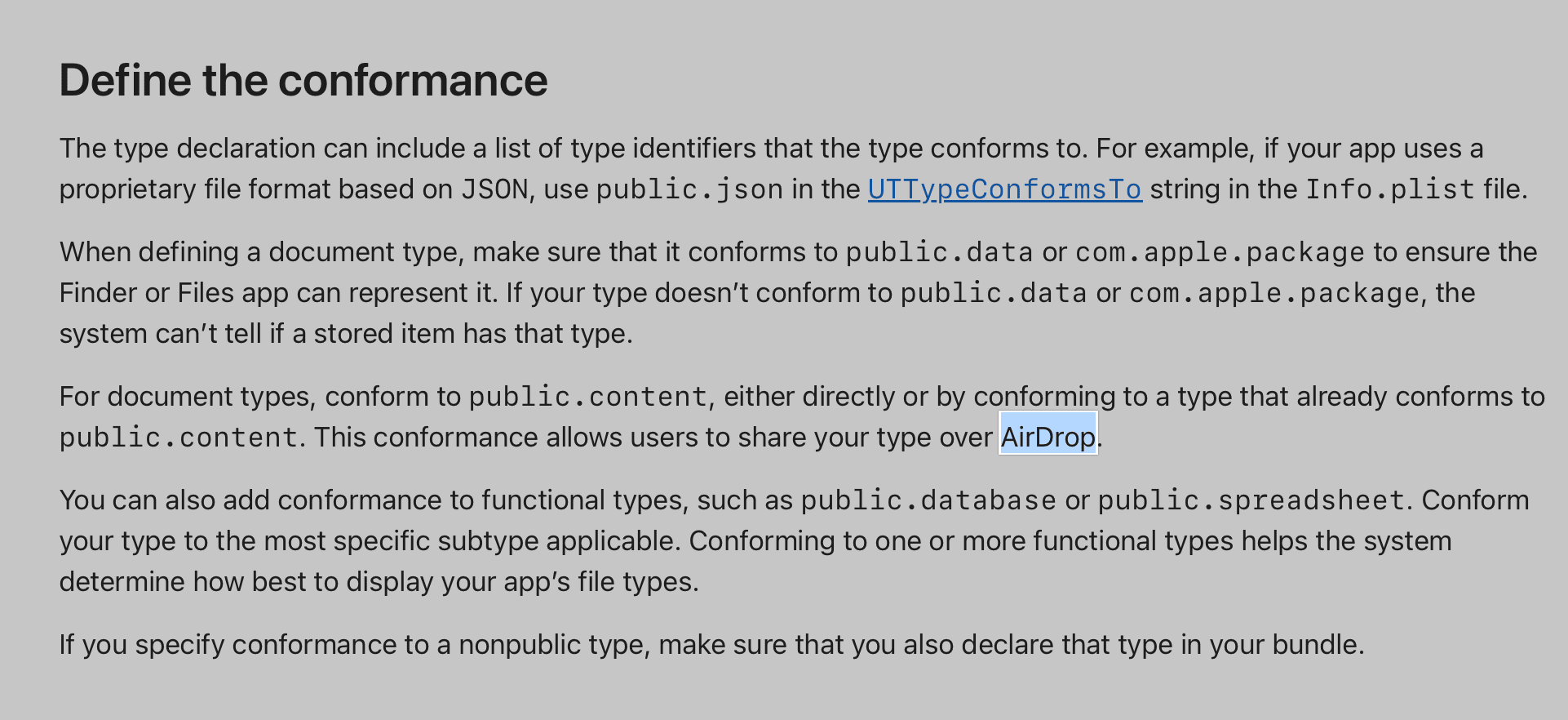 AirDrop callout in Apple's documentation.