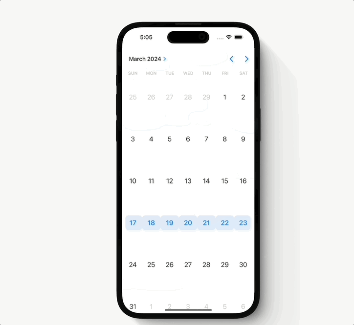 Selecting entire weeks in iOS 18.